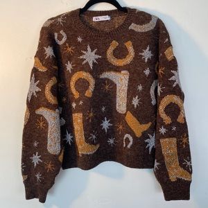 Zara jacquard Cowboy Sweater- Sz M